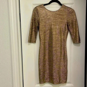 Alice & Olivia Gold Metallic Delors Mini Dress